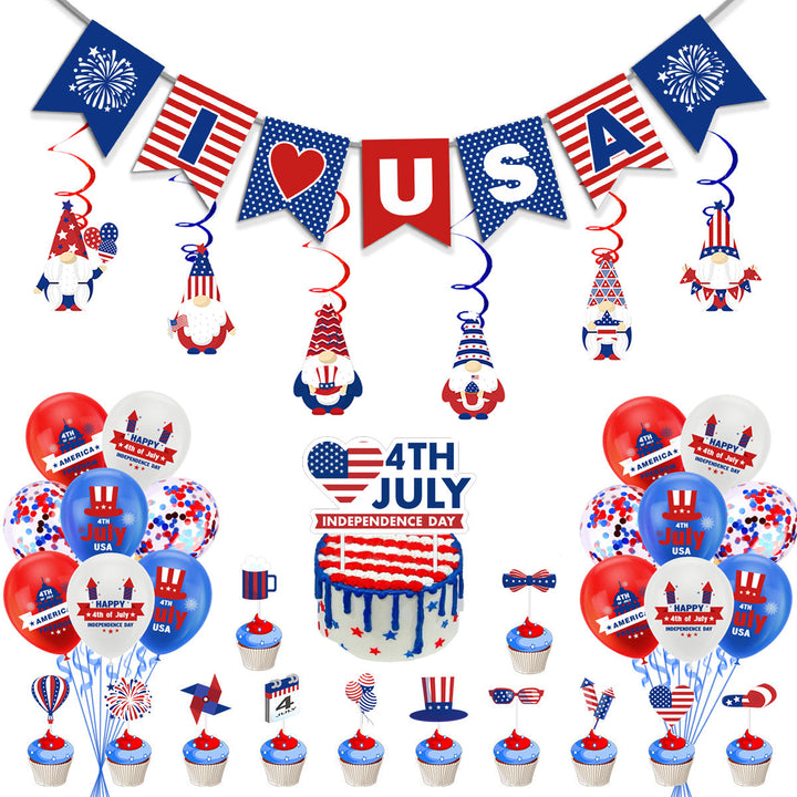 Unisex nan festive party decoration set for Independence celebration with garlands balloons cake and cupcake toppers Kalsten