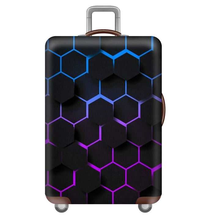 Unisex large hard shell suitcase with sturdy trolley handle and elastic motif protective cover superhero design Kalsten
