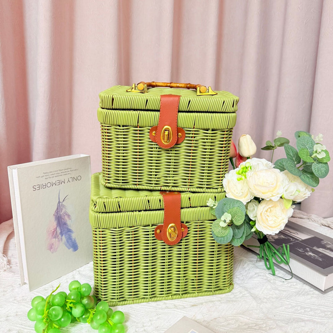 Women's Handwoven Rattan Storage Basket with Belly Pocket Kalsten