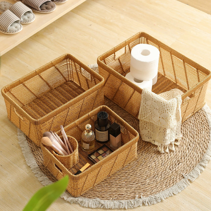 Decorative Handwoven Storage Basket with Cutout Handles Kalsten