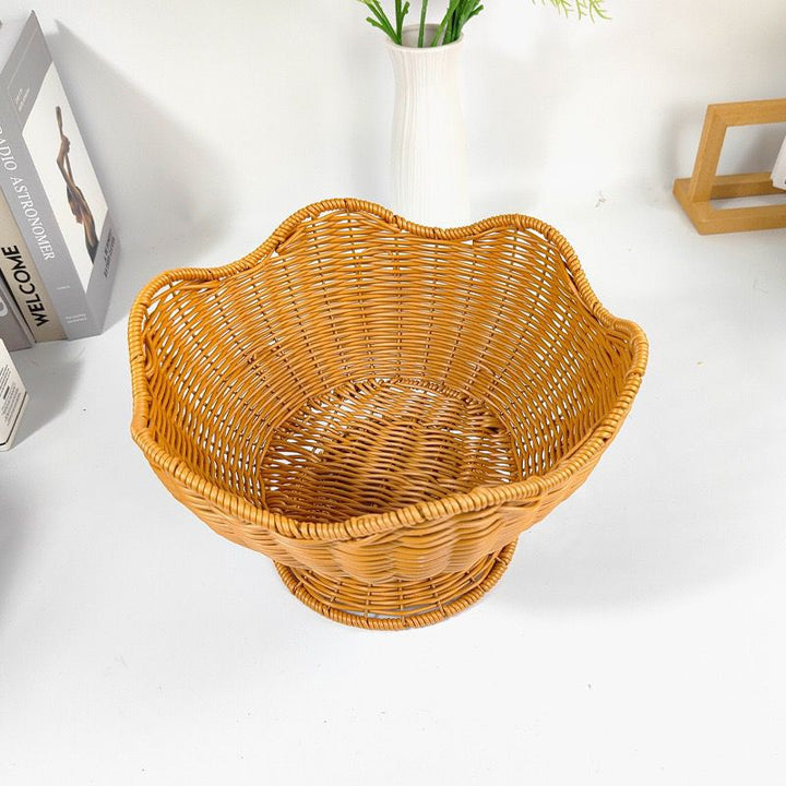 Unisex Rattan Fruit Bowl with Elegant Wave Lines Kalsten