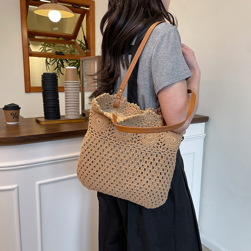 Macrame shopping bag with leather handles Kalsten