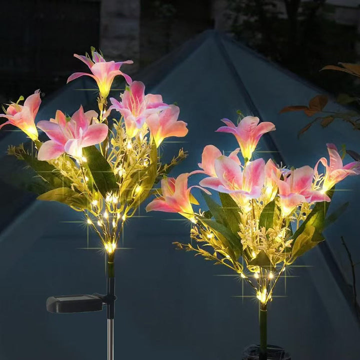 Solar LED Lily Garden Stake Light With Integrated Fairy String And Lifelike Silk Petals Kalsten