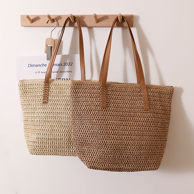 Giant Tote Bag Made of Woven Raffia with Leather Handles Kalsten