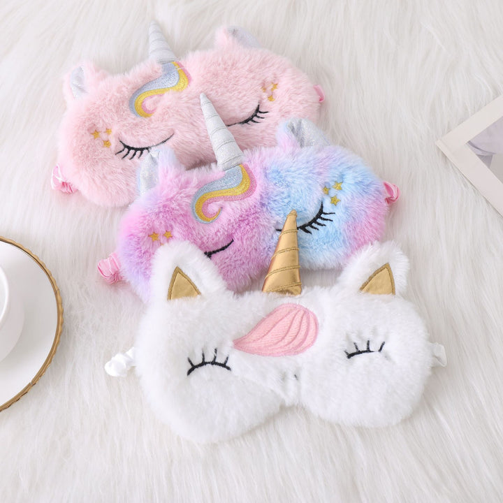 Ladies nan cozy unicorn sleep mask with embroidered eyelashes, soft plush and elastic ruffled ribbon Kalsten