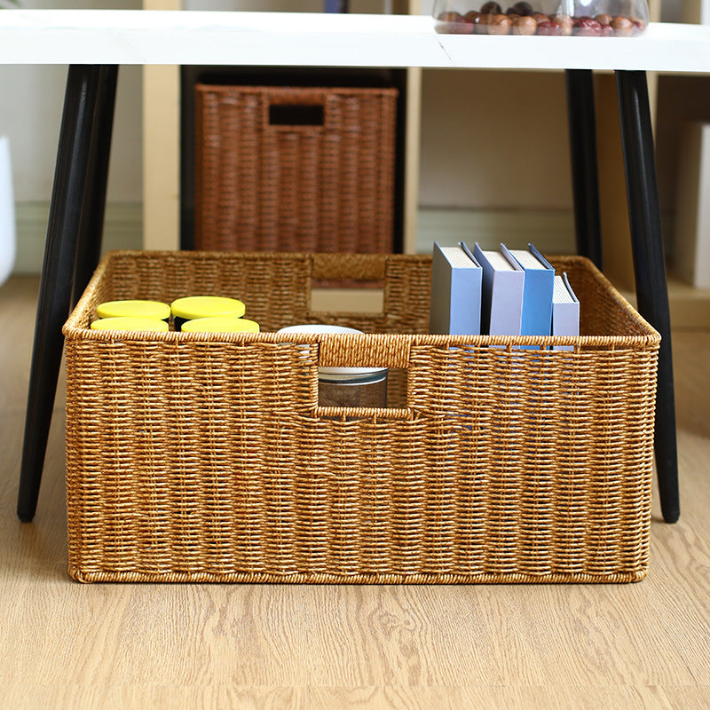 Large Handwoven Rectangular Storage Basket with Cutout Handles Kalsten