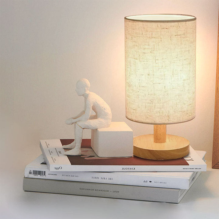 USB Solid Wood Fabric Table Lamp | Kalsten