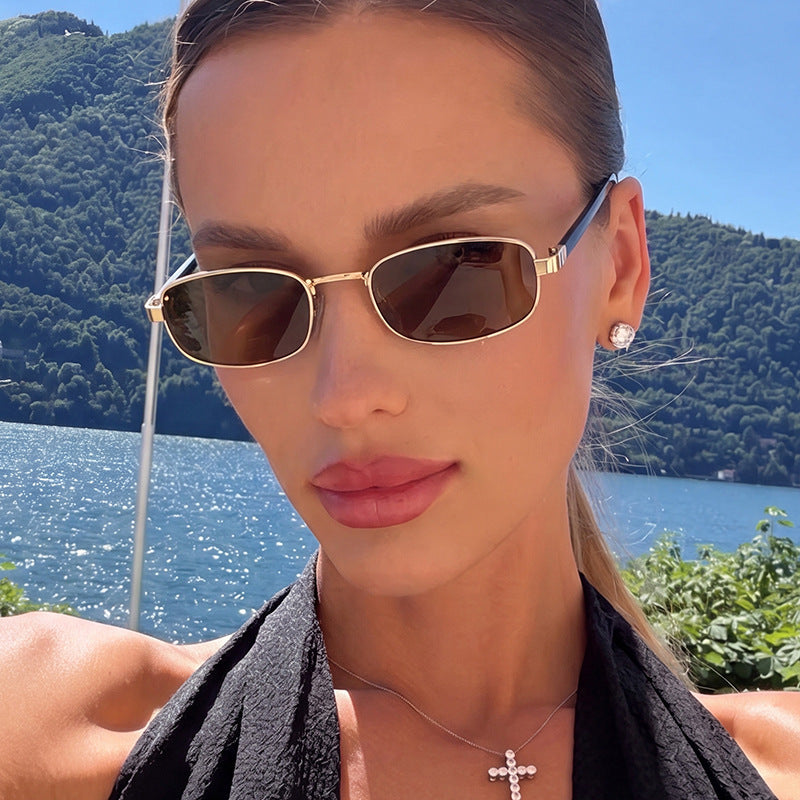 Women's elegant rectangular sunglasses with fine metal frame Kalsten