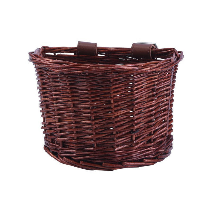 Unisex bicycle basket made of woven material with leather straps Kalsten