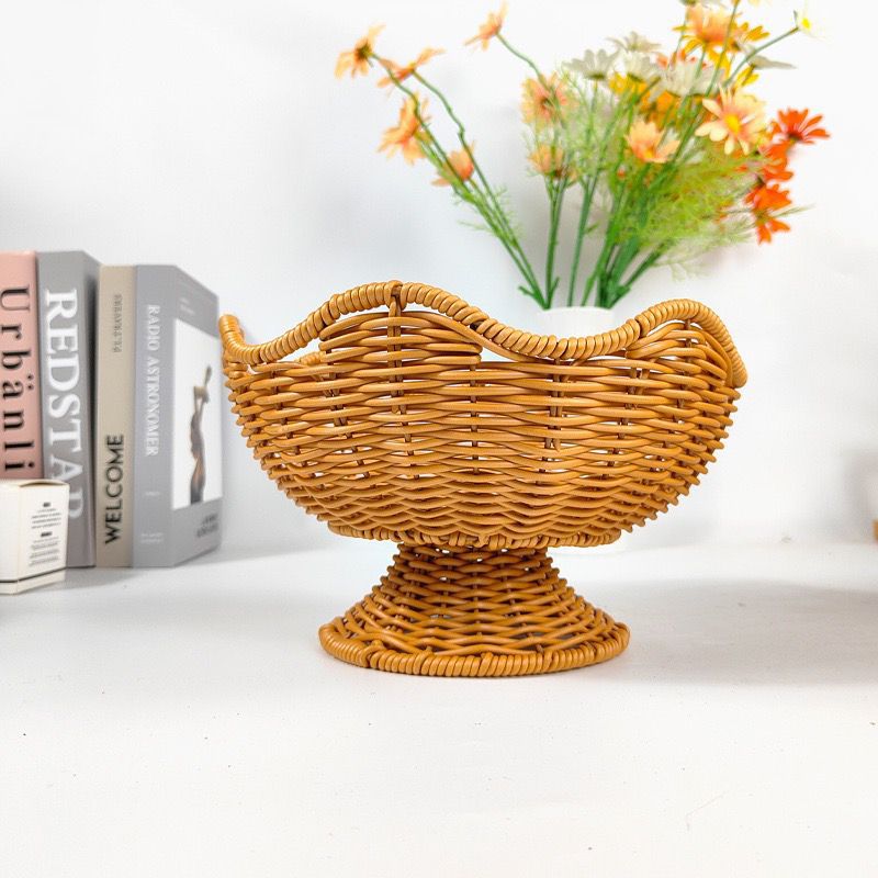 Unisex Rattan Fruit Bowl with Elegant Wave Lines Kalsten