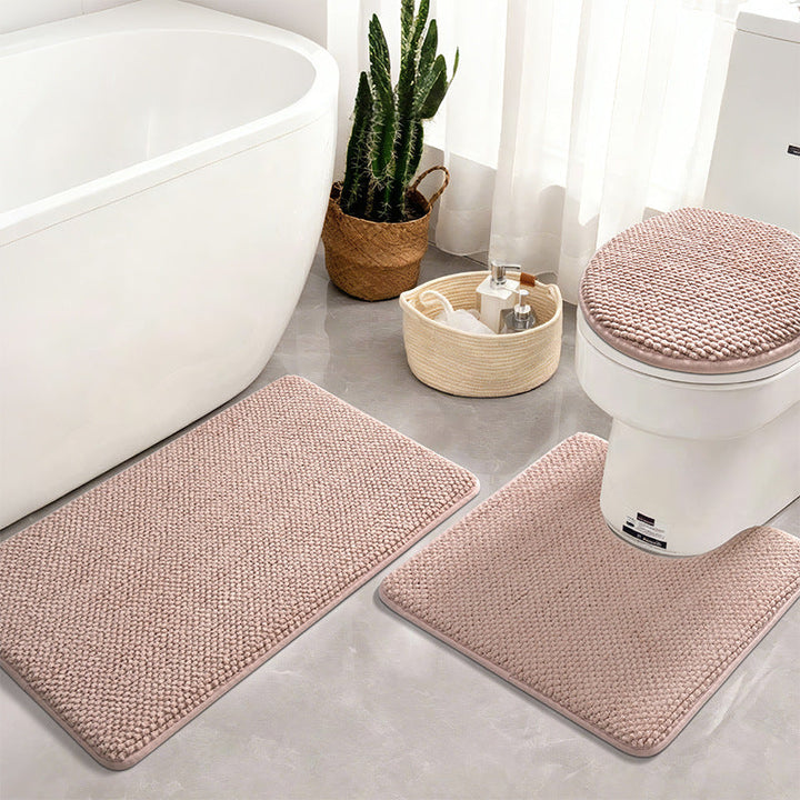 Textured Bath Mat and Toilet Lid Cover Set