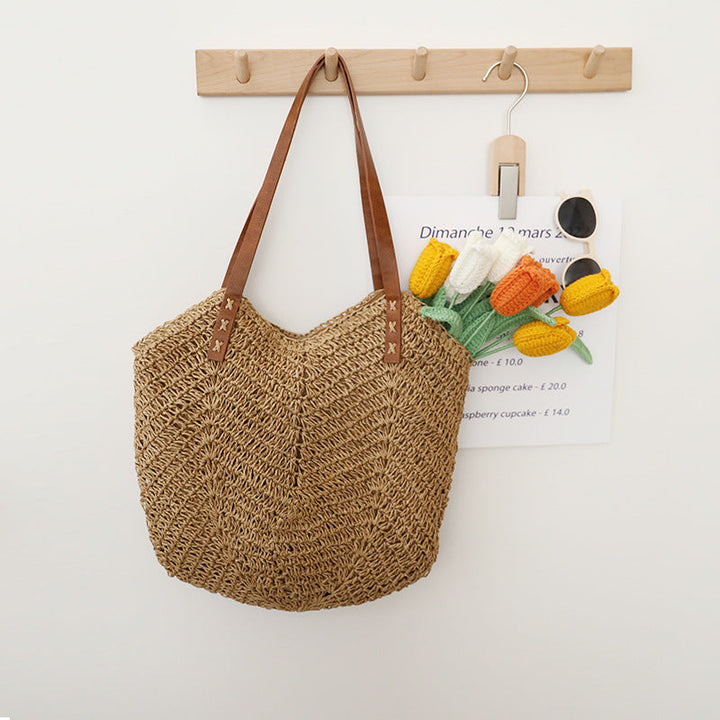 Braided basket bag with sturdy leather handles Kalsten