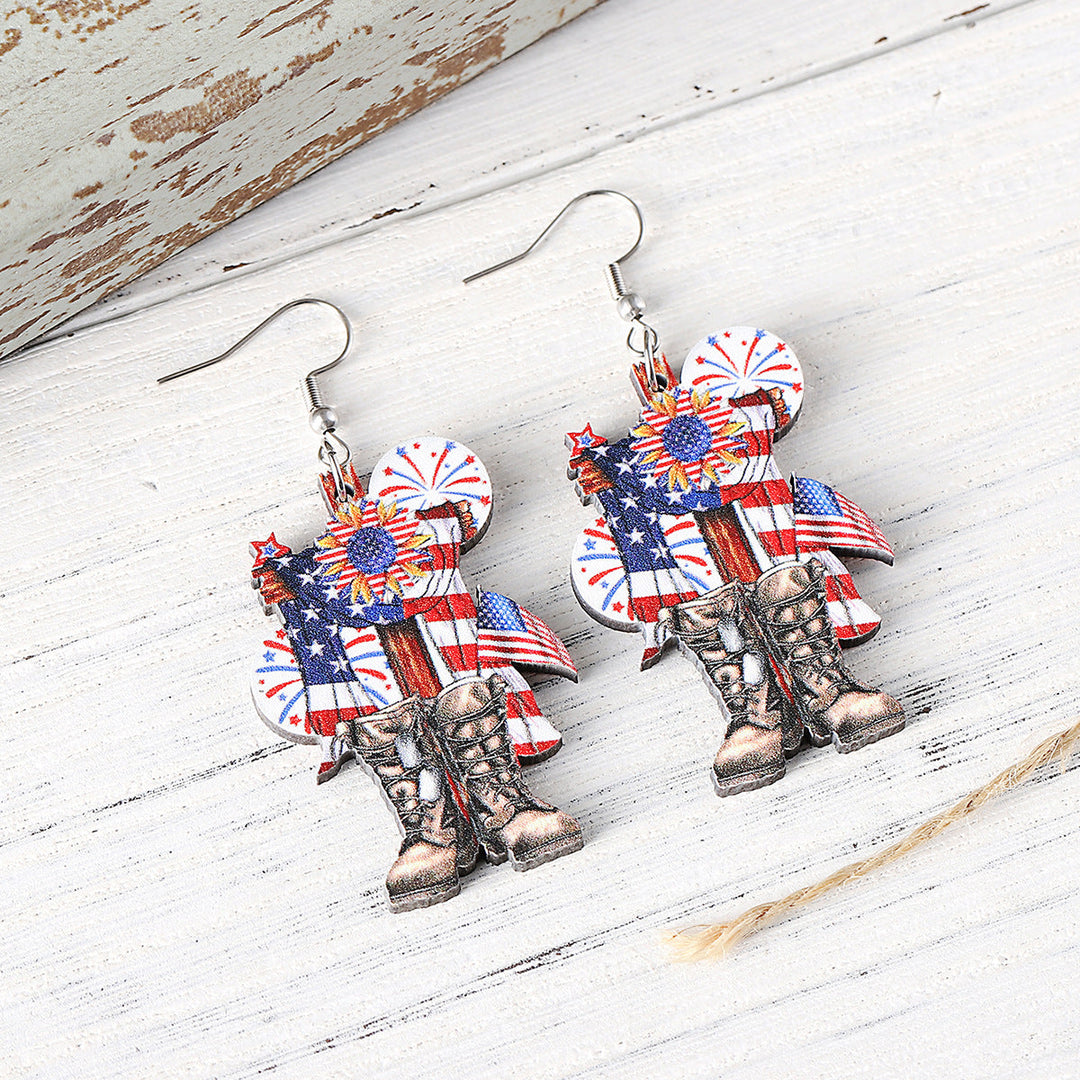 Ladies leather boot charm earrings made of lightweight wood with fish hook closure Kalsten