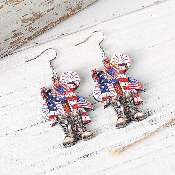 Ladies leather boot charm earrings made of lightweight wood with fish hook closure Kalsten
