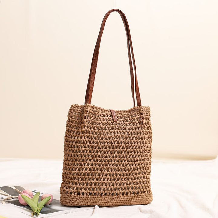 Hand-knotted basket bag with elegant leather handles Kalsten