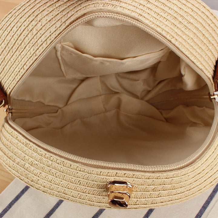 Round Basket Bag with Elegant Leather Handle Kalsten