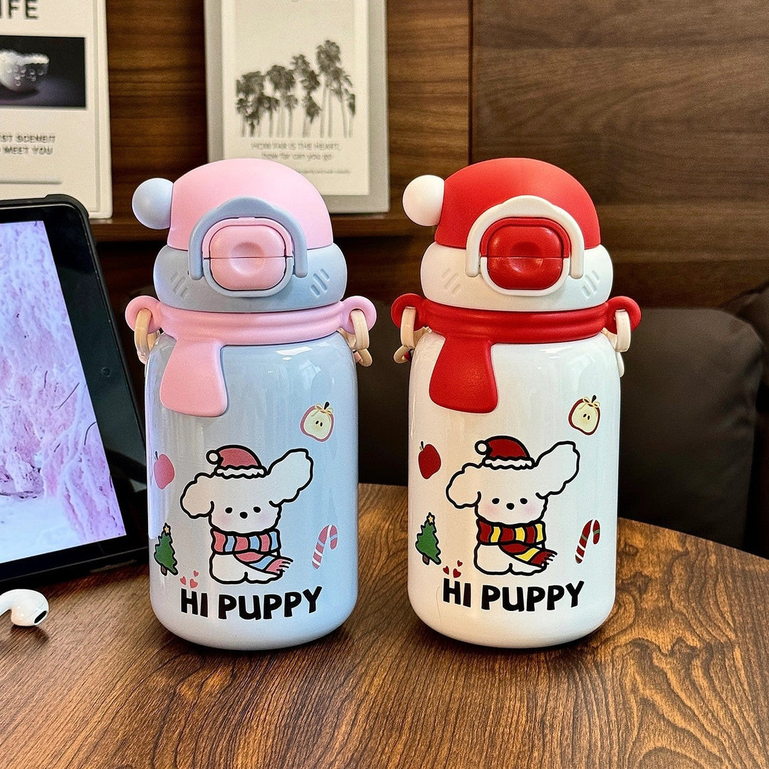 Women's insulated drinking bottle with secure flip lid and playful dog design Kalsten