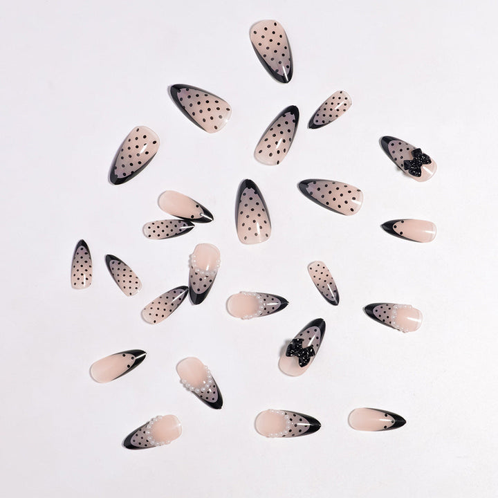 Elegant Polka Dot Press-On Nails with Bow Accents Kalsten
