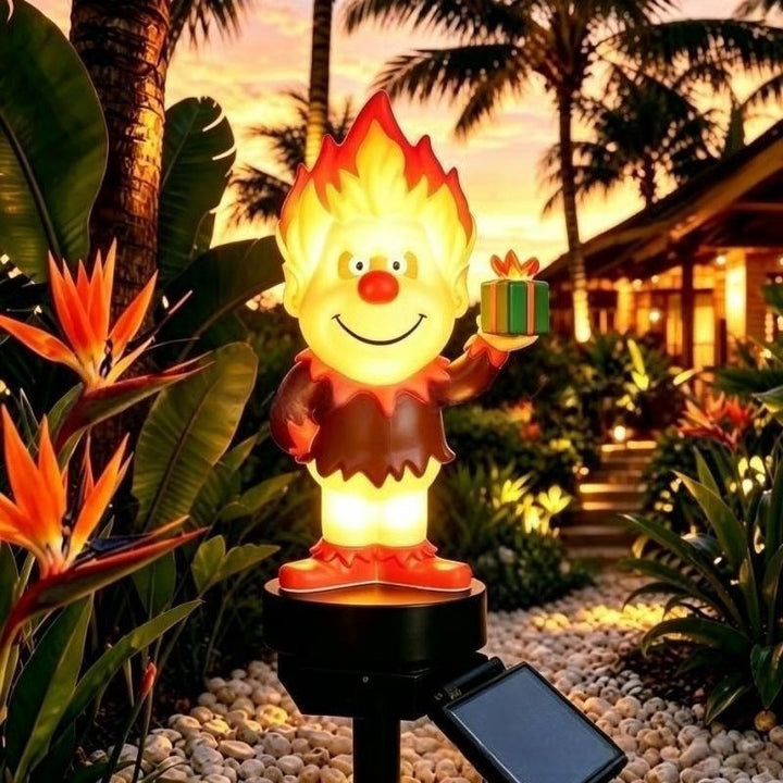 Solar-Powered Cartoon Flame Character Garden Stake Light With Acrylic Diffuser And Adjustable Ground Spike Kalsten