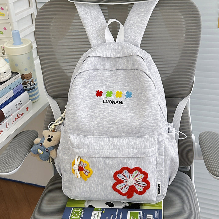 Embroidered Floral Design School Backpack