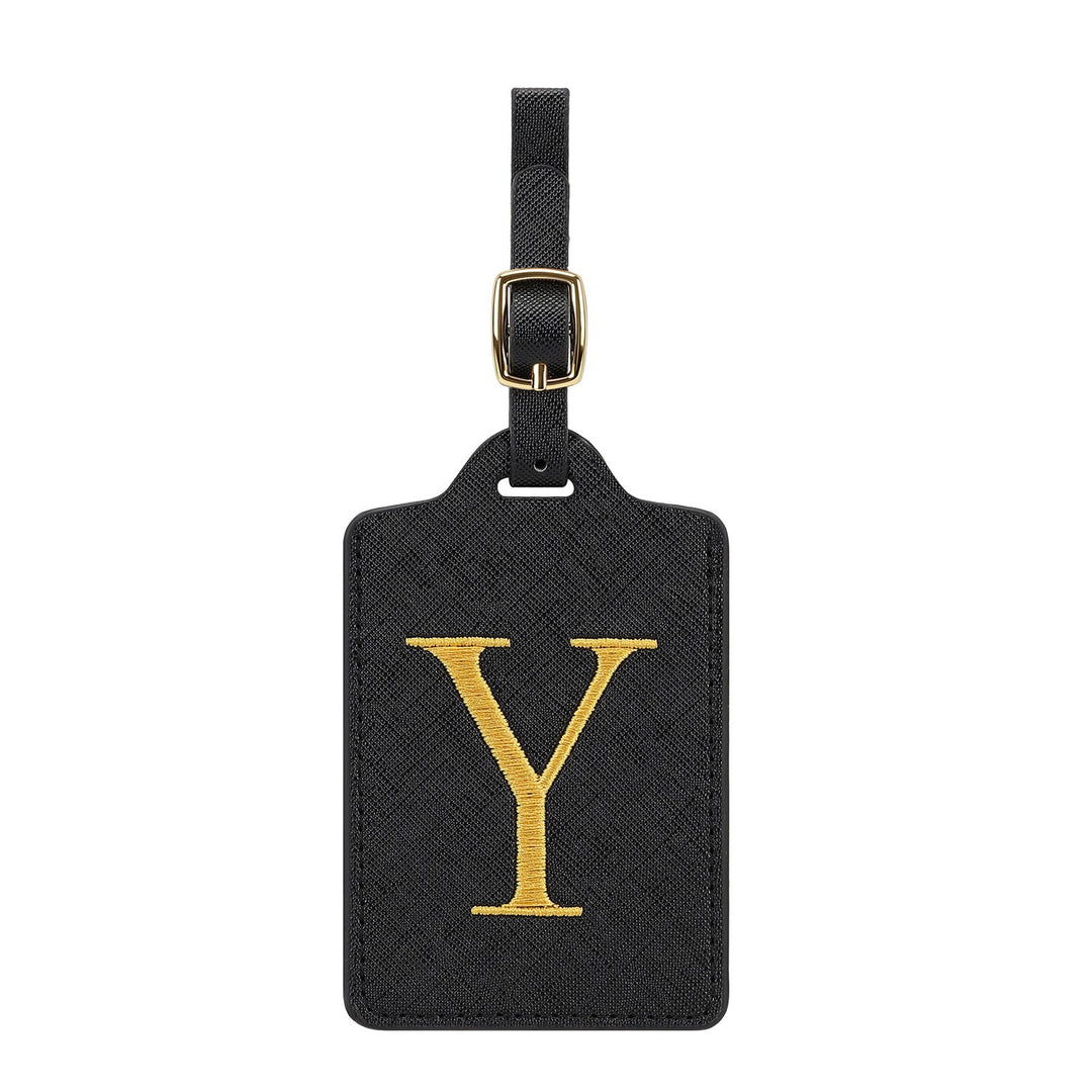 embroidered initial monogram leather luggage tag with adjustable buckle strap Kalsten