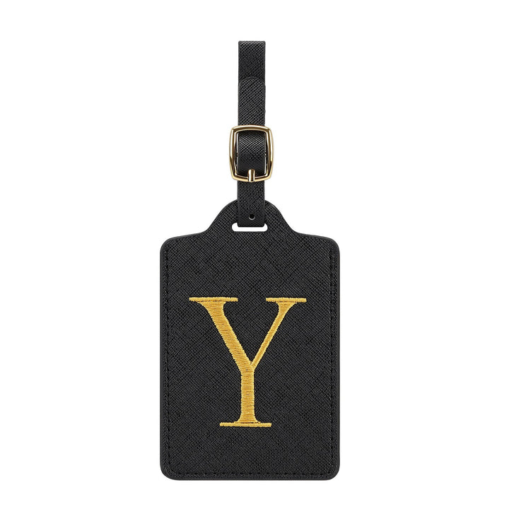 embroidered initial monogram leather luggage tag with adjustable buckle strap Kalsten