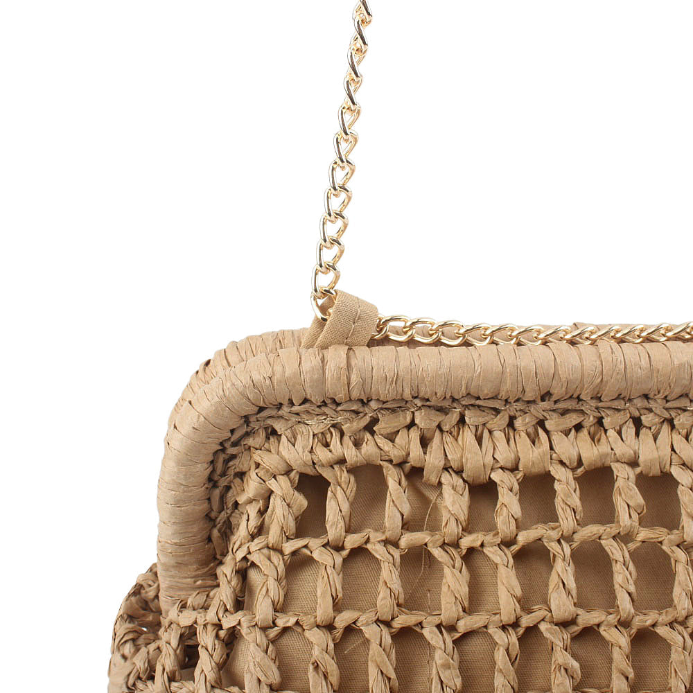 Woven Natural Material Handbag with Fine Chain Accents Kalsten
