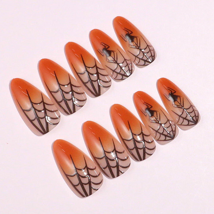Halloween Themed Stiletto Press-On Nails with Spider Web Design Kalsten