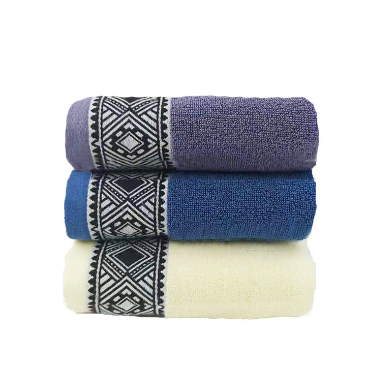 Terry Bath Towel Set With Elegant Geometric Border Kalsten