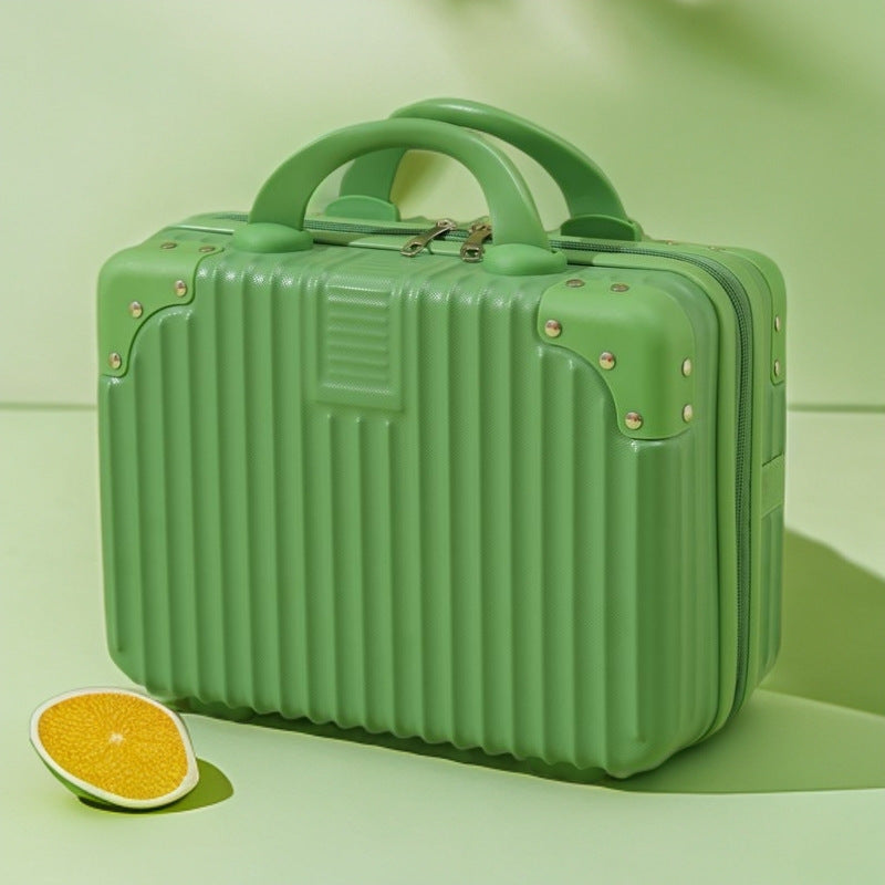 structured hard-shell vanity travel case with faux-leather corner reinforcements and dual top handles Kalsten
