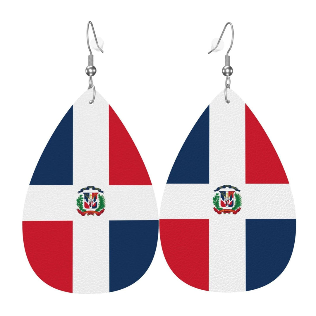 Women heart-shaped drop earrings with patriotic flag print and nickel-free hooks Kalsten