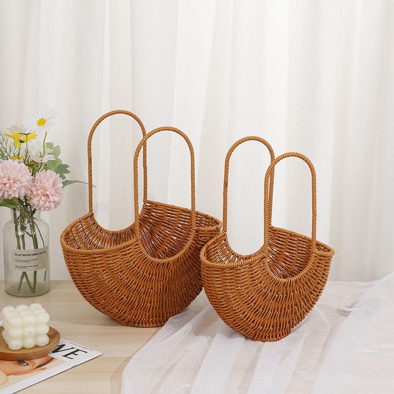 Women Elegant braided rattan basket with double handle Kalsten