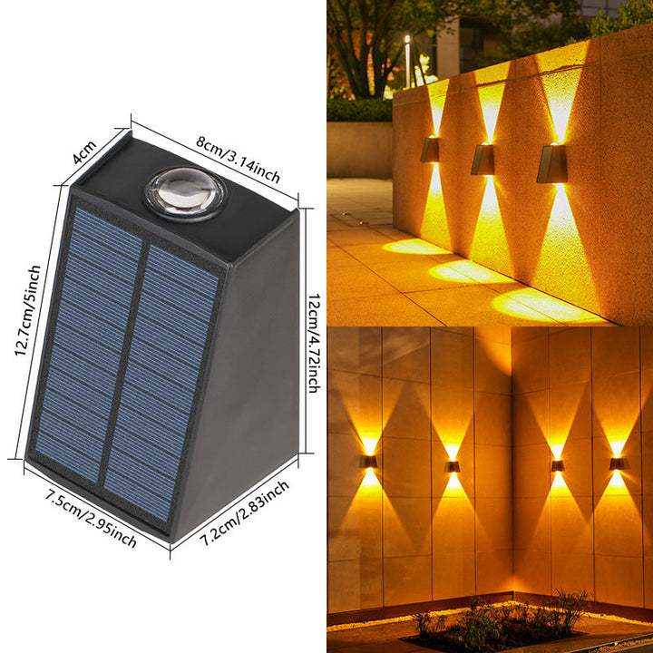 Angled Bi-Directional Solar LED Wall Uplight-Downlight With Integrated Photovoltaic Panel And Prism Lens Kalsten