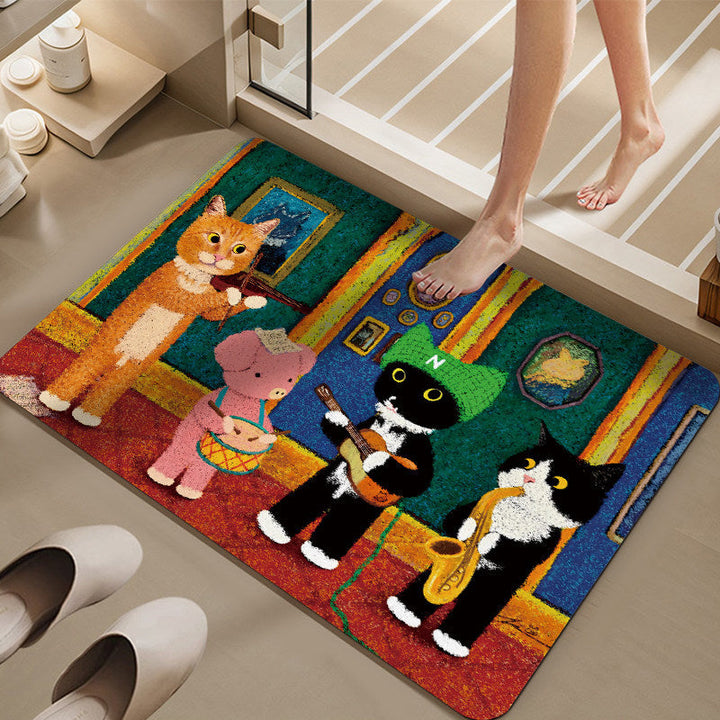 Cartoon Cat-Themed Bath Mat Kalsten