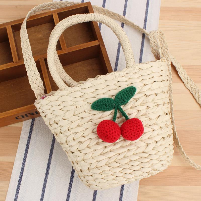 Basket bag with crocheted cherry design Kalsten