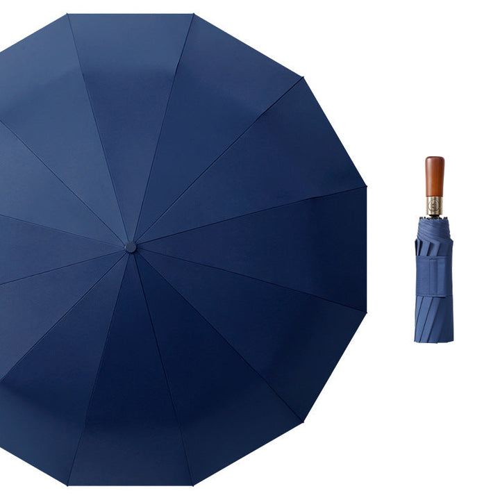 Women's Premium Windproof Folding Umbrella with Wooden Handle Kalsten