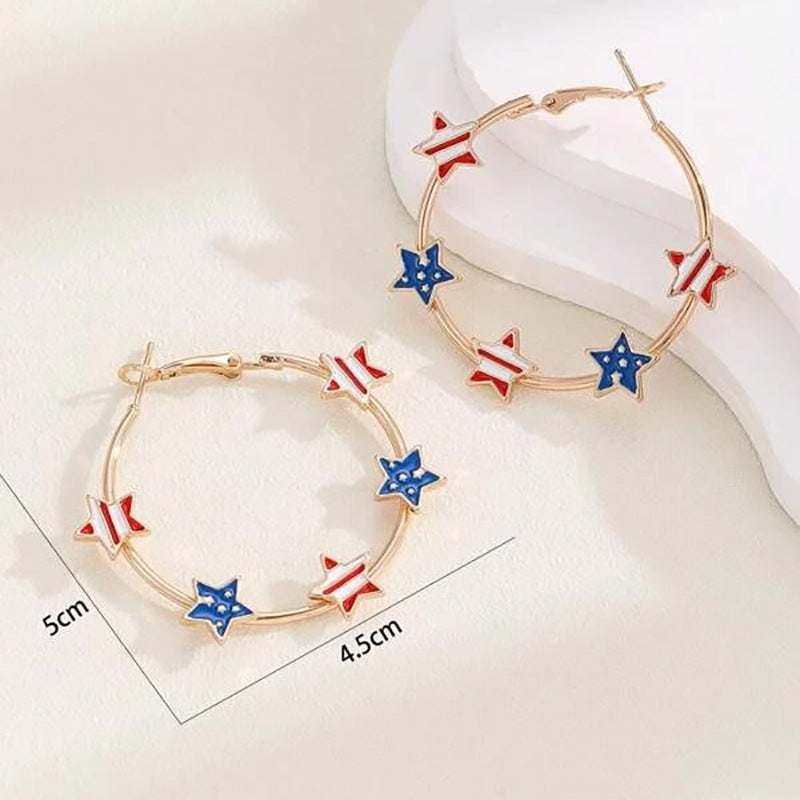 Women's nan patriotic enamel star charm gold-plated hoop earrings Kalsten