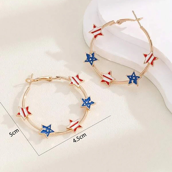 Women's nan patriotic enamel star charm gold-plated hoop earrings Kalsten
