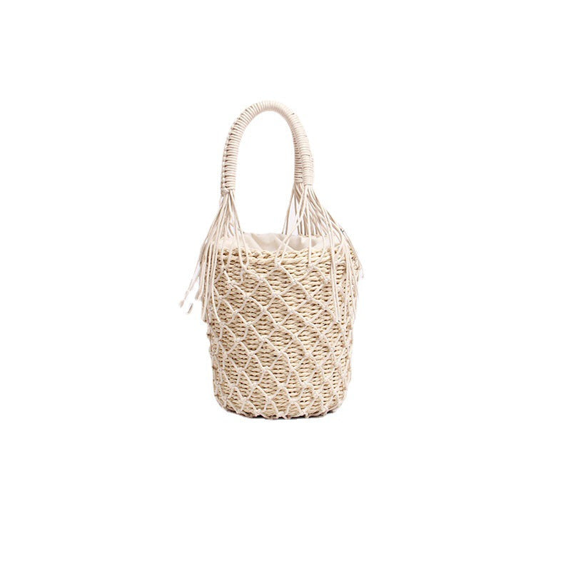 Braided Macrame Shoulder Bag with Decorative Fringe Kalsten