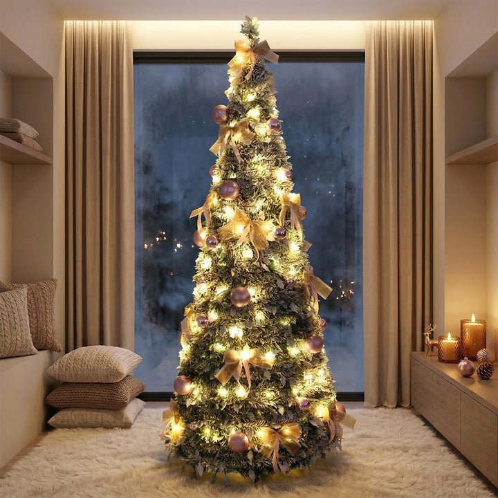 Slim Flocked Tabletop Christmas Tree With Pre-Decorated Bows And Ornament Accents