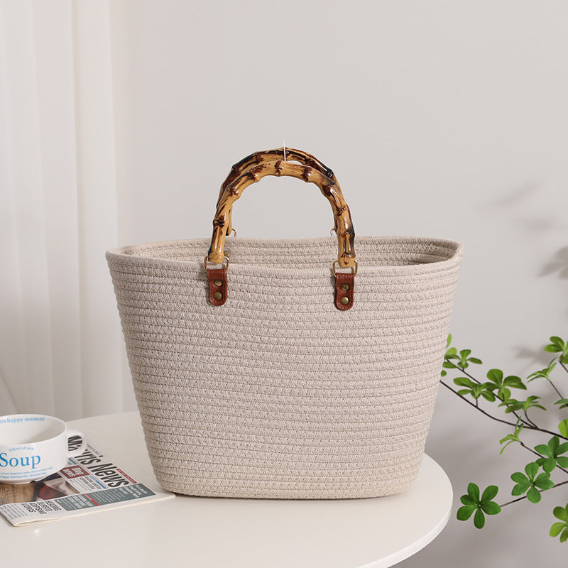 Fashionable straw bag with bamboo handles Kalsten