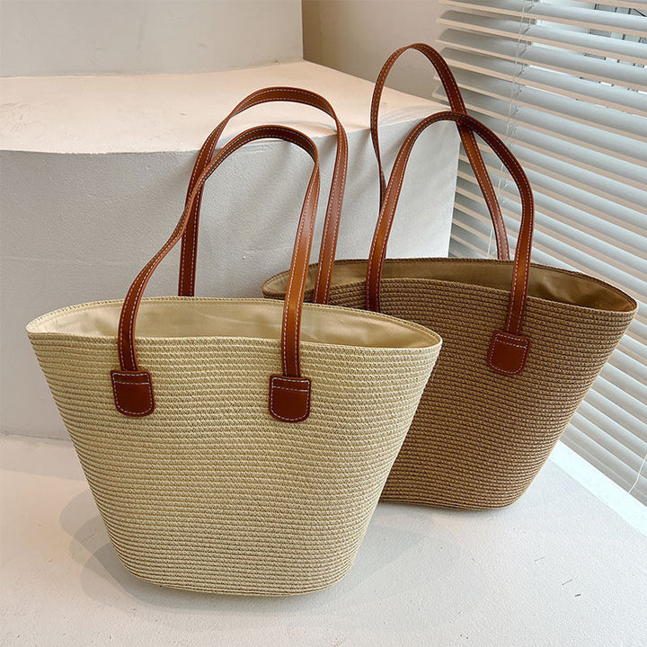 Classic straw bag with leather accents Kalsten