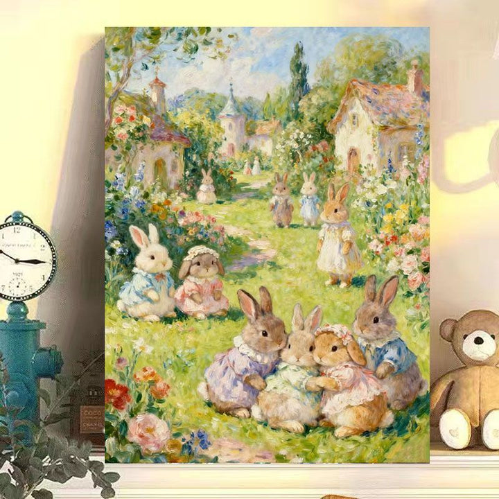 Whimsical Rabbit Scene Canvas Art Print Kalsten