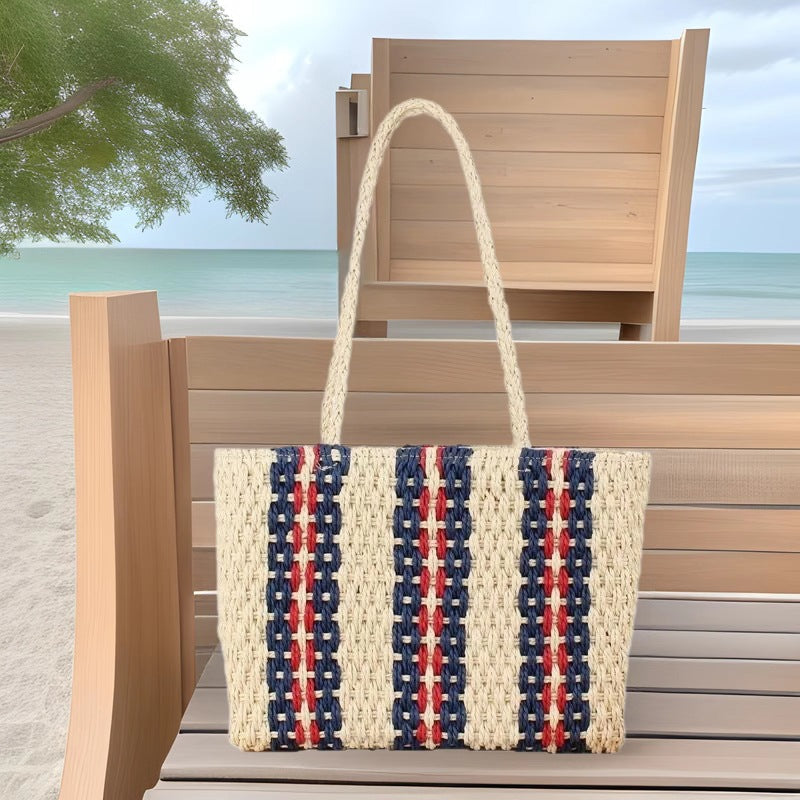 Elegant and Spacious Woven Shopper with Eye-Catching Striped Design Kalsten