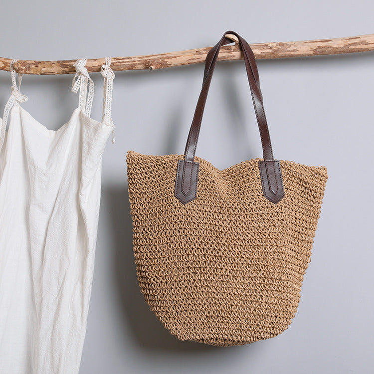 Generous wicker tote bag with leather handles Kalsten