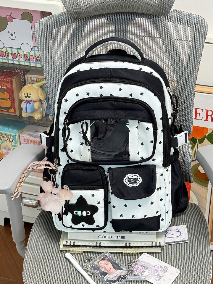 Cute Star-Print Multi-Pocket School Backpack