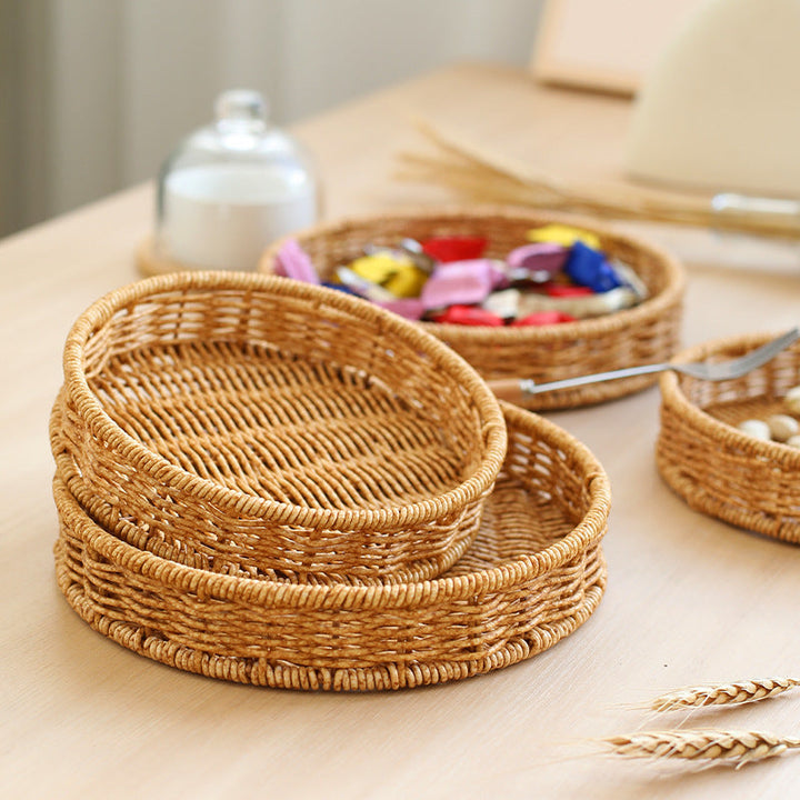 Handcrafted Round Woven Serving Tray Kalsten