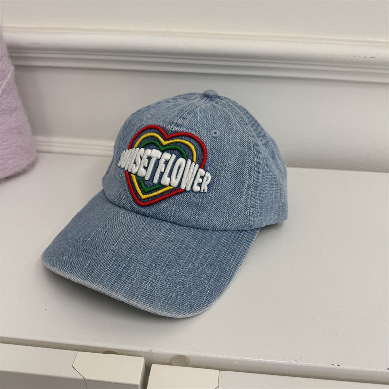 Women's Embroidered Heart Design Denim Baseball Cap Kalsten