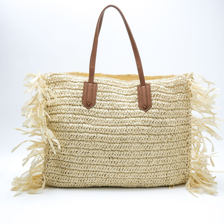 Beach bag with fringed design and sturdy leather handles Kalsten