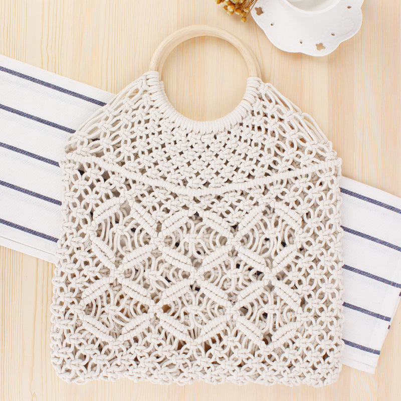 Macrame Tote Bag with Wooden Handle Kalsten